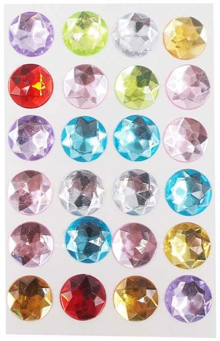 Dekoratyviniai lipnūs kristalai, SPALVOTI 2 cm, 24 vnt.