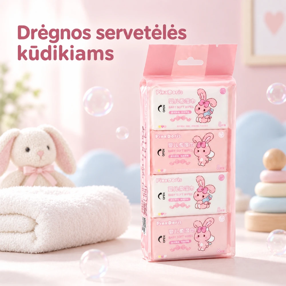 Drėgnų servetėlių rinkinys, 4 pakeliai