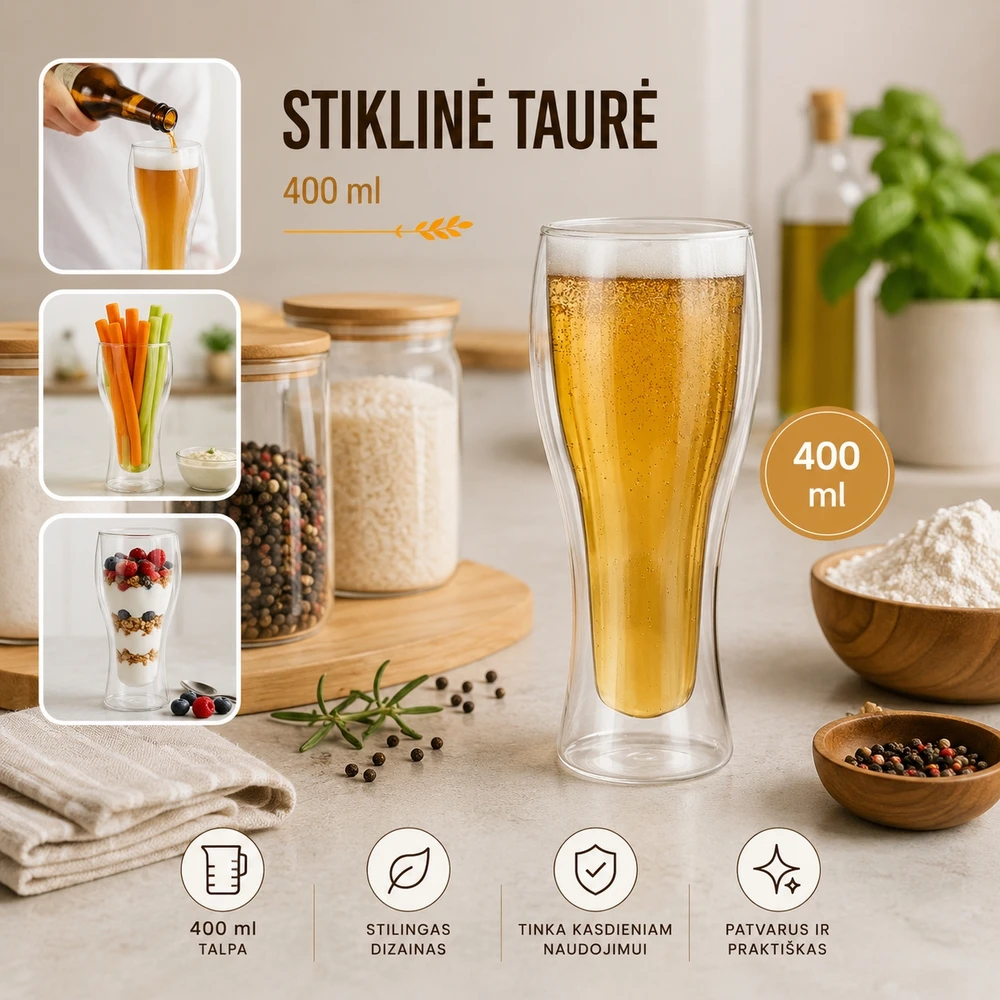 Dvigubo stiklo stiklinė alui 400ml