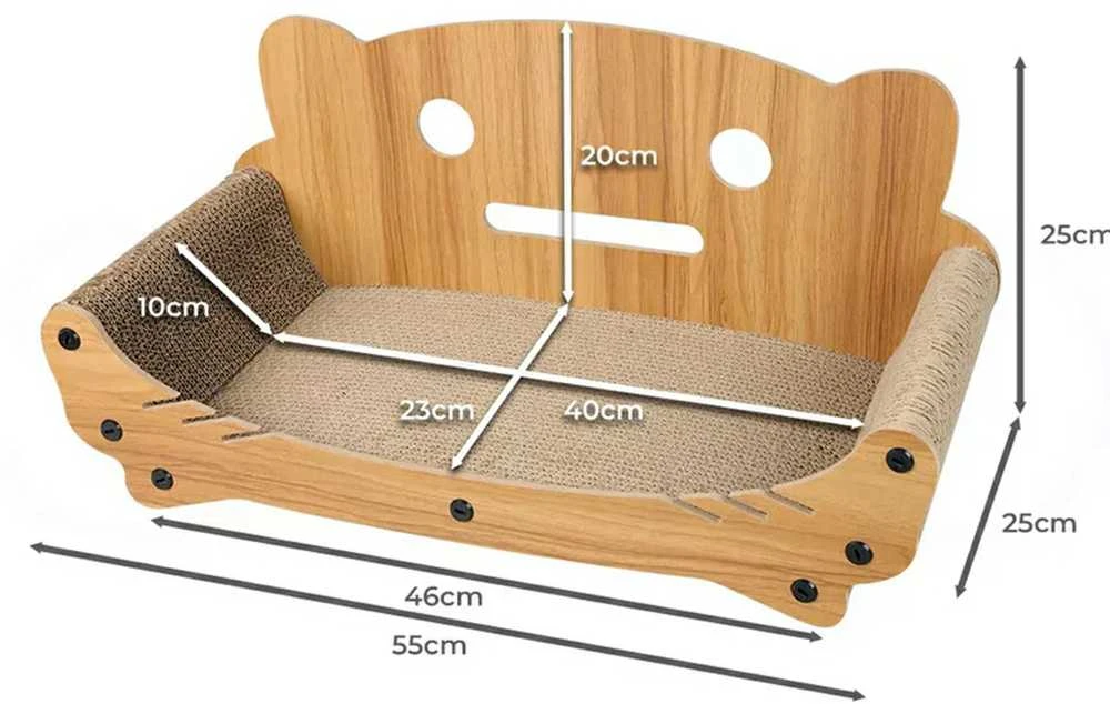 Ergonomiška kačių draskyklė–gultas su mediniu rėmu