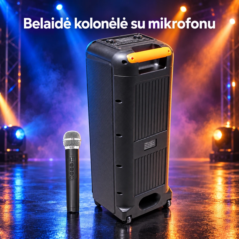 belaidė garso kolonėlė su mikrofonu ir led apšvietimu, 40 W