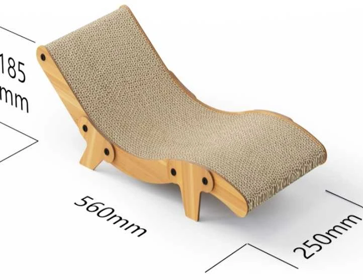 Ergonomiška kartoninė draskyklė katėms su mediniu rėmu