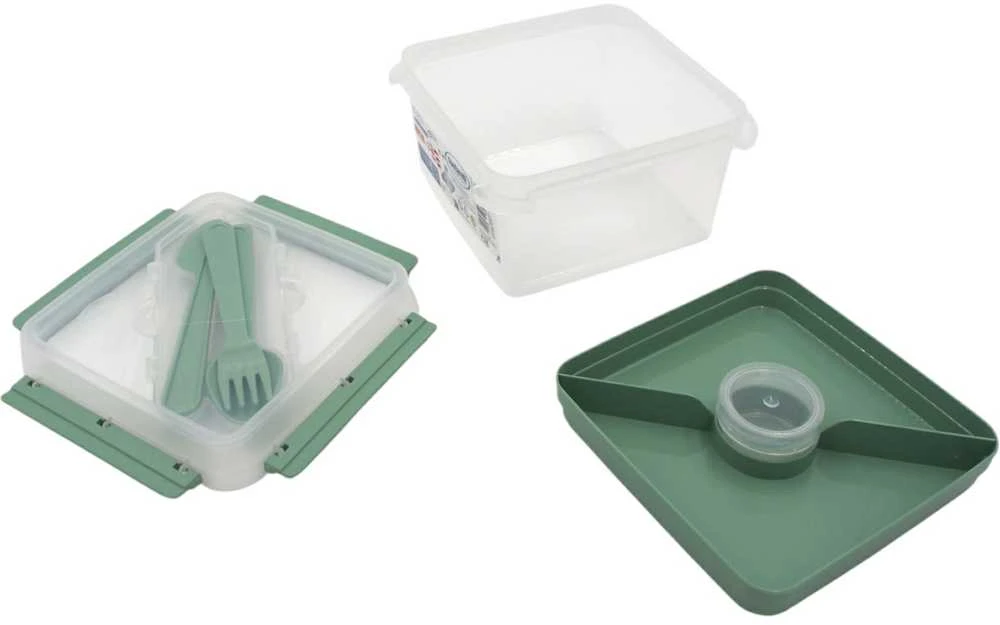 Kvadratinė maisto dėžutė su įrankiais ir vidiniu skyriumi (2,25 l)
