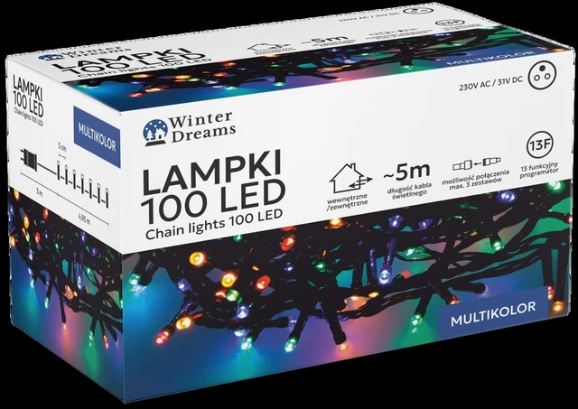 LED girlianda, 100 LED, 8 m, spalvota
