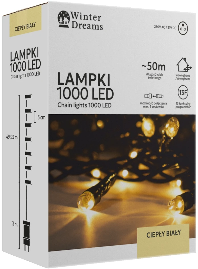 Extralink LED girlianda, 1000 LED, 53 m, šiltai balta