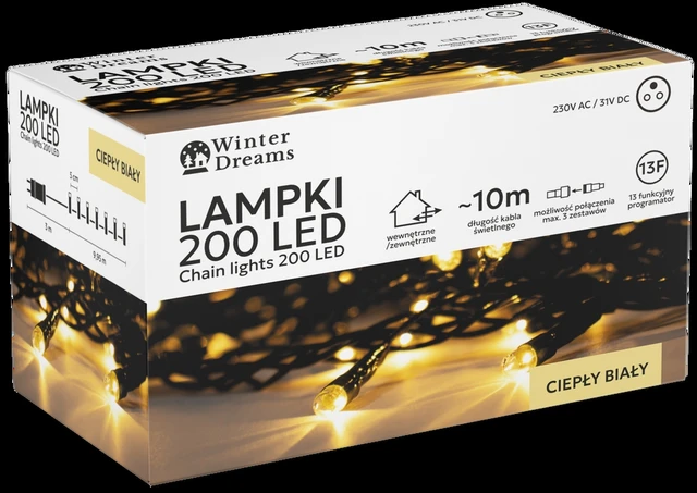 Extralink LED girlianda, 200 LED, 13 m, šiltai balta