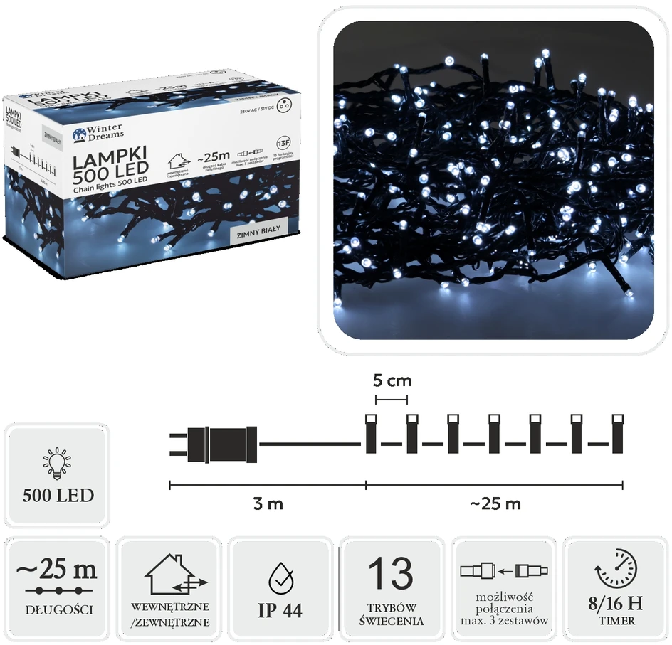 Extralink LED girlianda, 500 LED, 28 m, šaltai balta