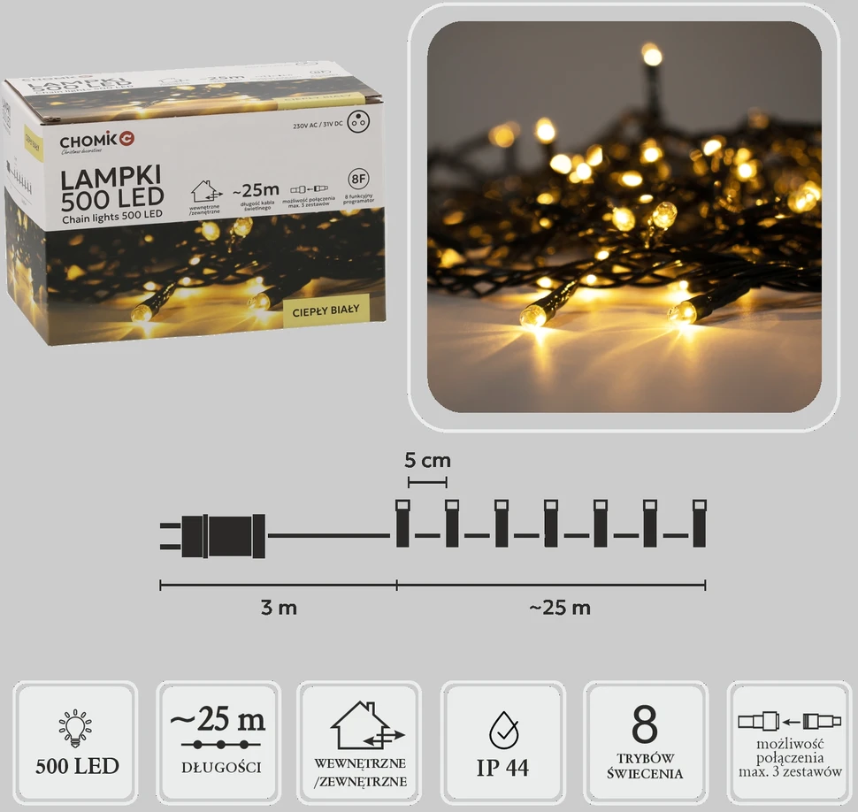 Extralink LED girlianda, 500 LED, 28 m, šiltai balta