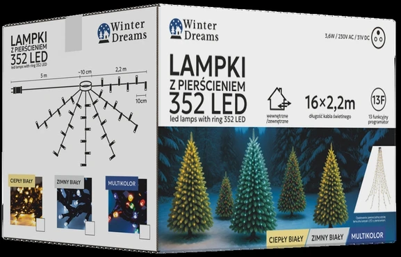 LED girlianda su žiedu, 16 × 2,2 m, 352 LED, šiltai balta