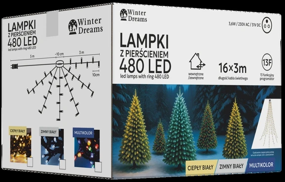 LED girlianda su žiedu, 3 m, 480 LED, šiltai balta