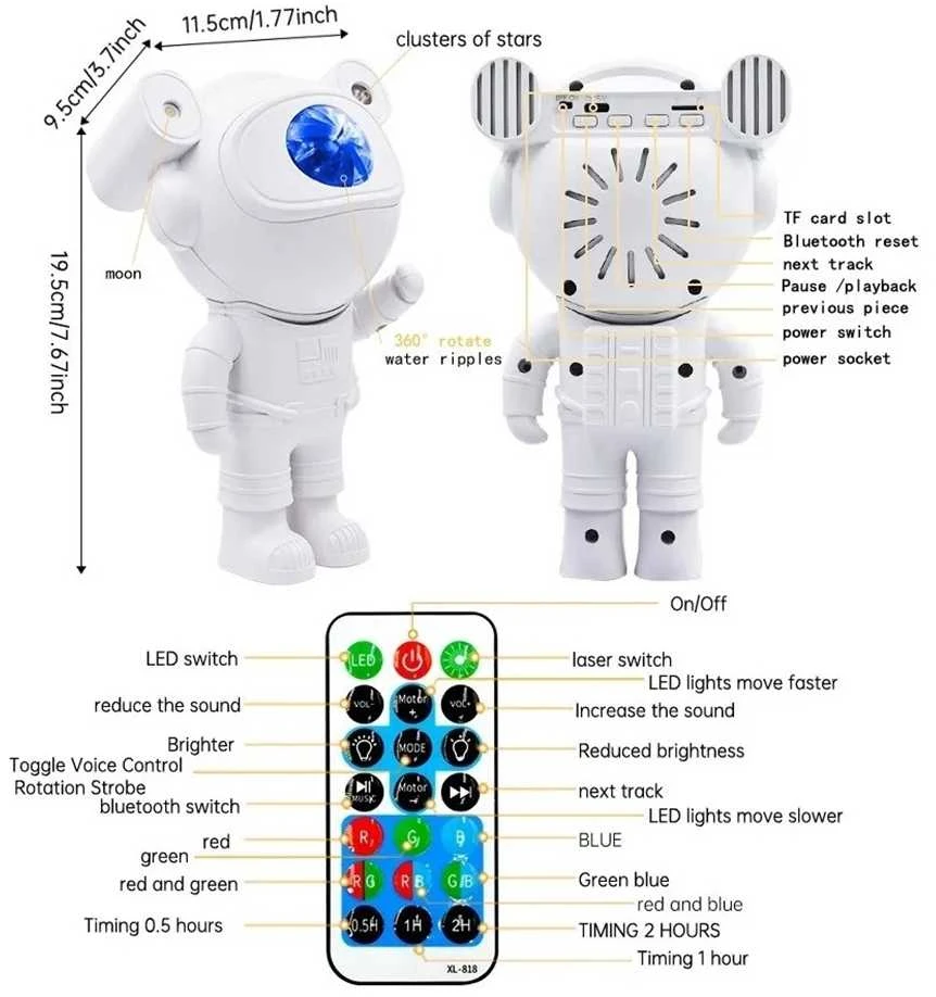 LED Projektorius su kolonėle ASTRONAUTAS