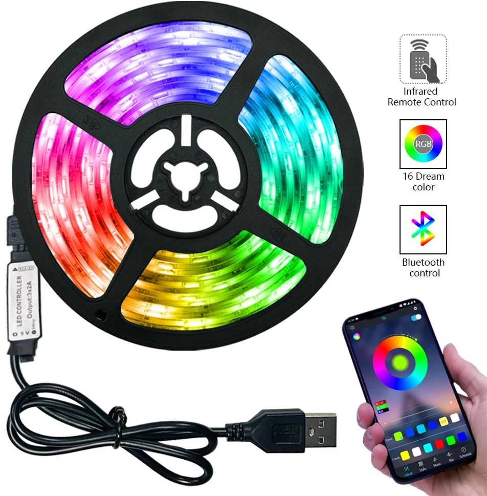 LED RGB USB juosta, 5 metrai