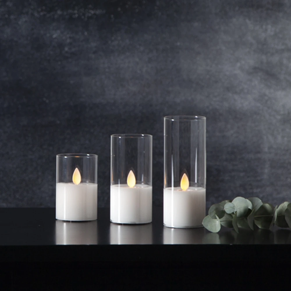 Pakabinamas šviestuvas LED žvakė su tikro stiklo gaubtu, 10 cm