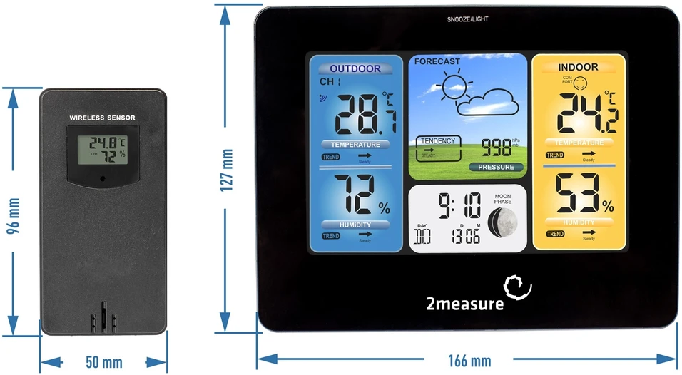 Grandininis pjūklas 2MEASURE Meteorologinė stotis RCC – Elektroninė, bevielė, jutiklinė, juoda