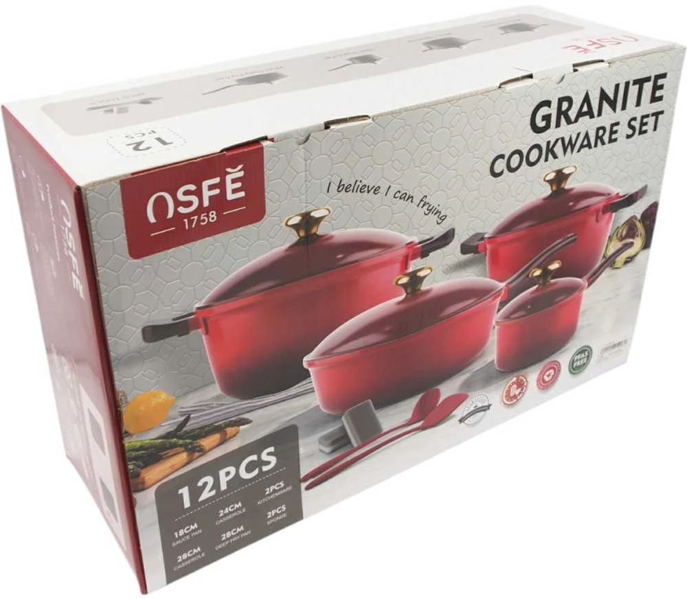 OSFE 12 dalių žalios spalvos granito puodų rinkinys