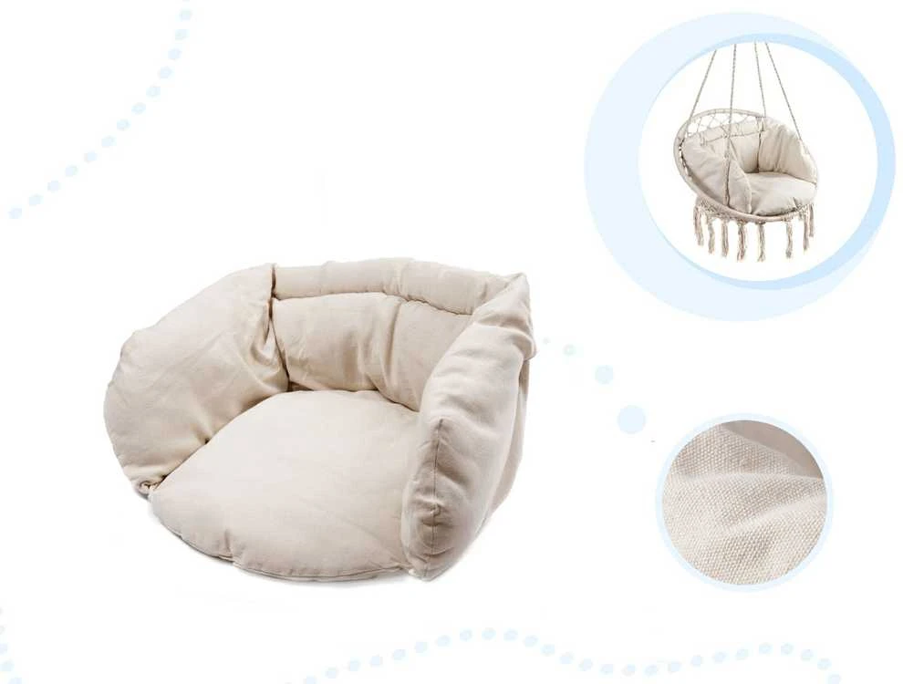 Boho stiliaus pakabinamas krėslas su pagalvėle 80 cm | 150 kg | spalva: ecru