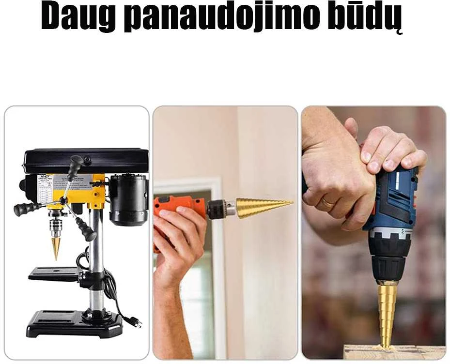Grąžtas Pakopiniai grąžtai skylėms, 3 vnt.