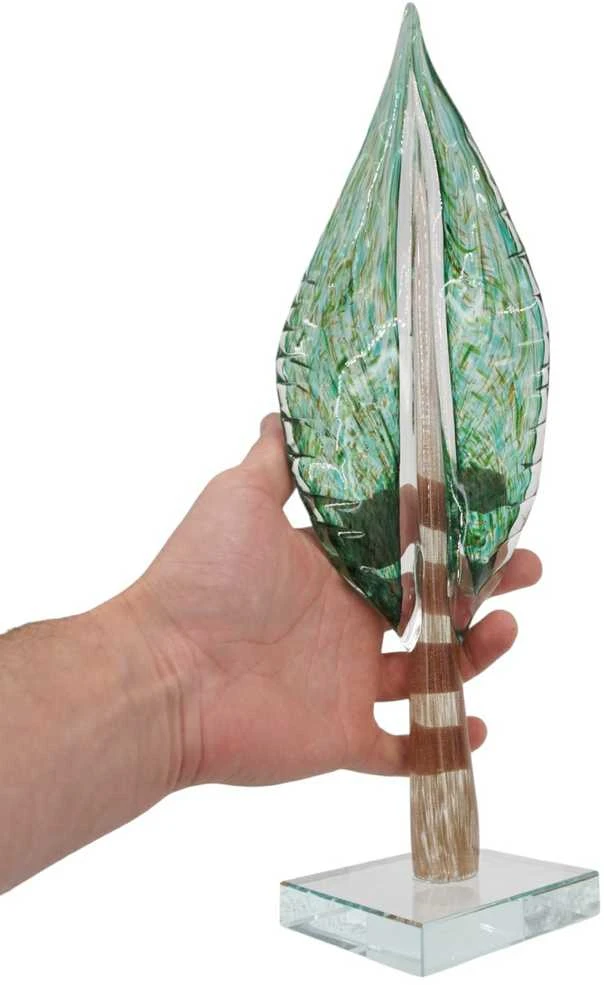 Stiklinė dekoracija „Lapas“, 13×9×41 cm ŽALIAS