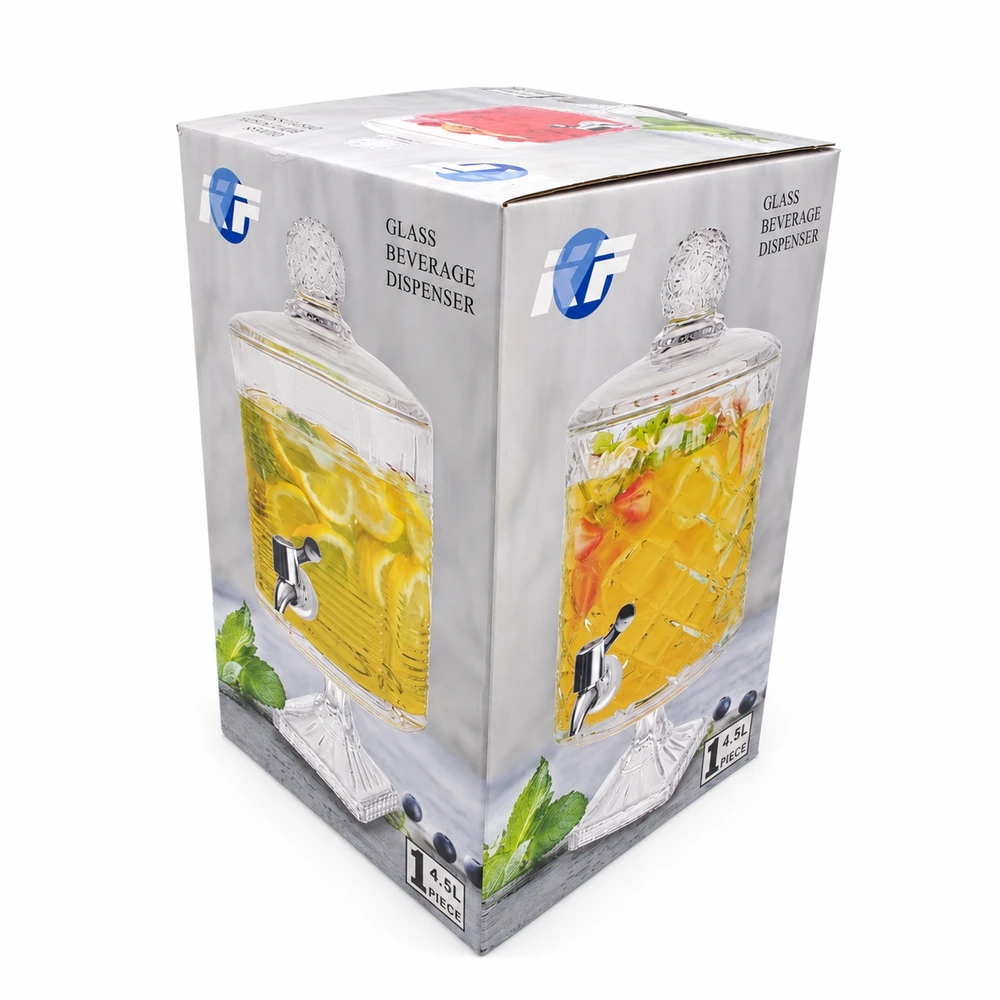 Stiklinė gėrimų talpa su kraneliu