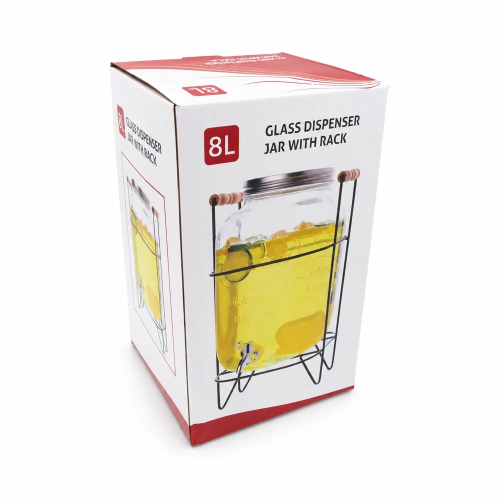 Stiklinė gėrimų talpa su kraneliu ir stovu, 8 l