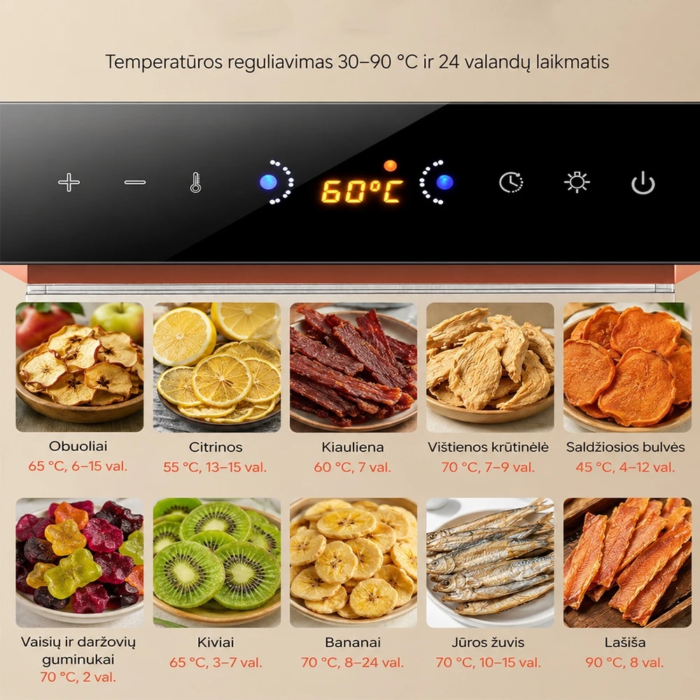 Vaisių ir maisto džiovyklė 400 W, 8 padėklų, nerūdijančio plieno
