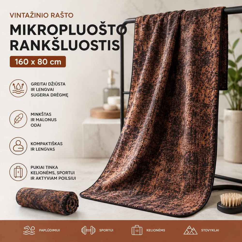 Vintažinio rašto mikropluošto rankšluostis 160 x 80 cm