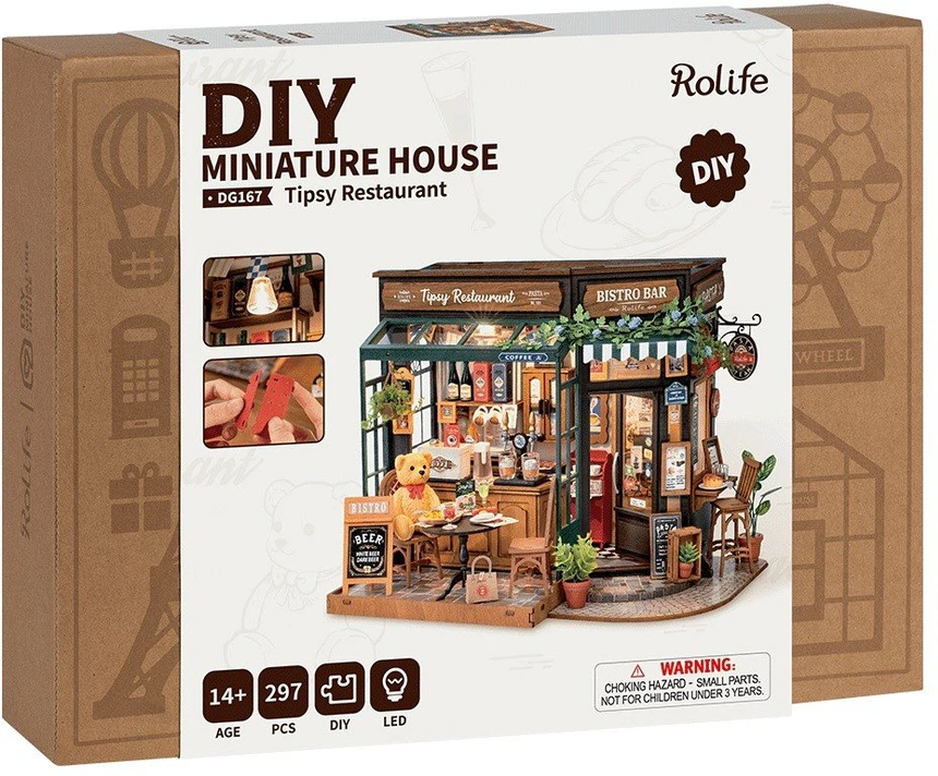 Robotime Mini namas 3D konstruktorius Tipsy Restoranas