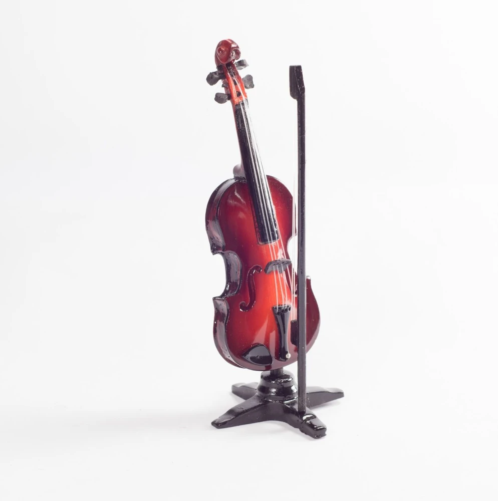 Indominiguitars Mini smuikas 13 cm – rankų darbo kolekcinė dekoracija muzikos gerbėjams