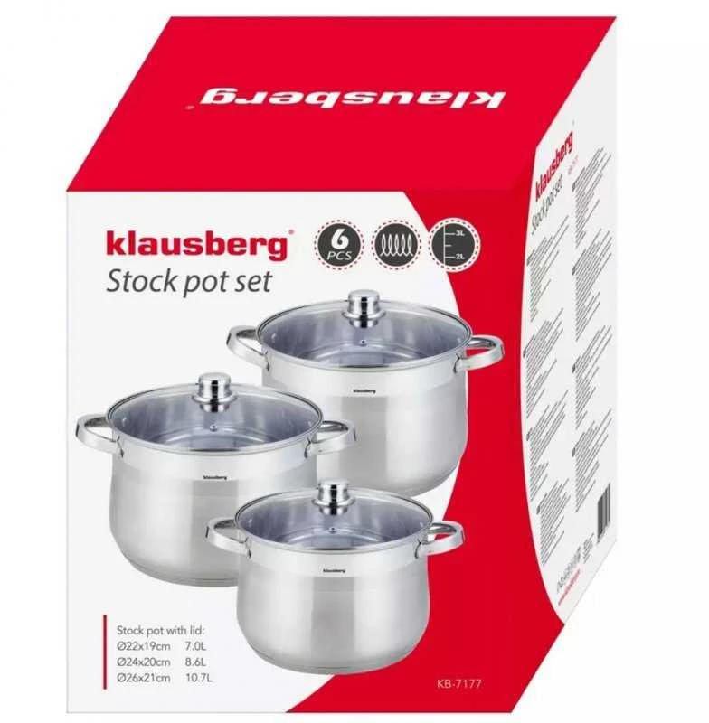 Klausberg KB-7177 nerūdijančio plieno puodų rinkinys, 3 vnt.
