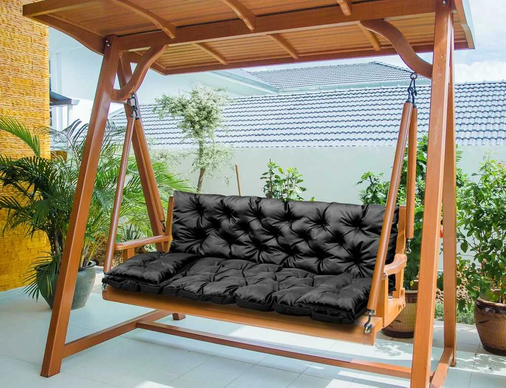 Aio Factory Sodo pagalvėlė 180x60x50 cm + 2 pagalvėlės sūpynėms, atsparios vandeniui, juodos