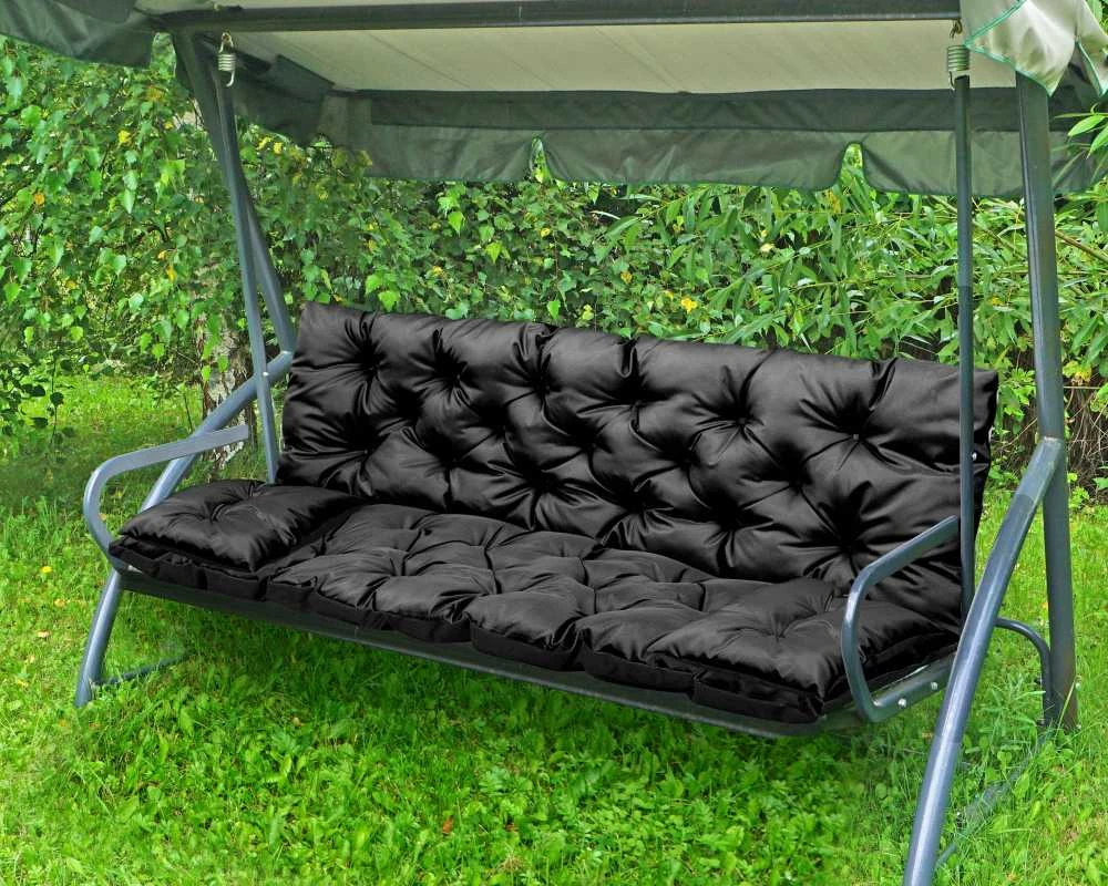 Aio Factory Sodo pagalvėlė 180x60x50 cm + 2 pagalvėlės sūpynėms, atsparios vandeniui, juodos