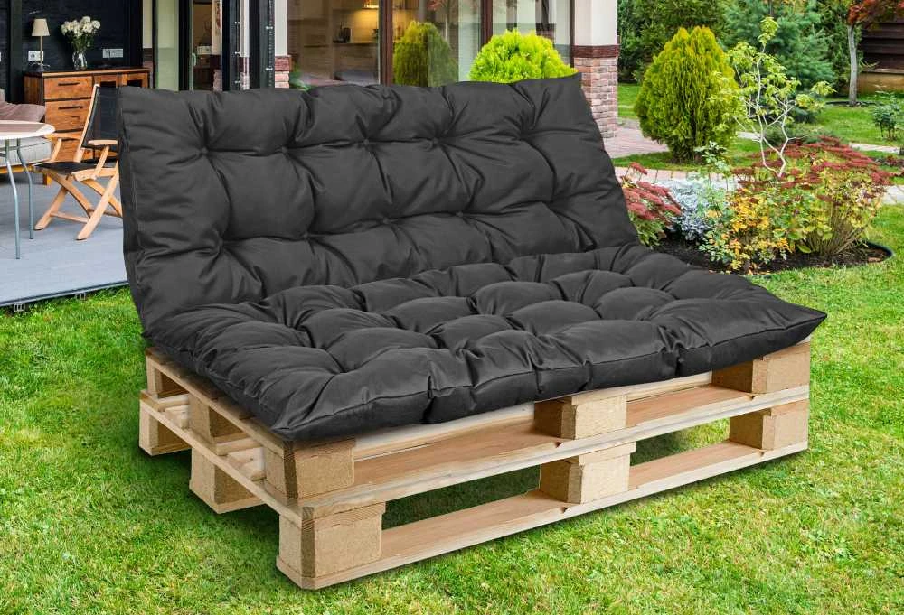 Aio Factory Sodo pagalvėlių komplektas 120/80 cm + 120/40 cm palečių suoliukui, atsparus vandeniui, juodas