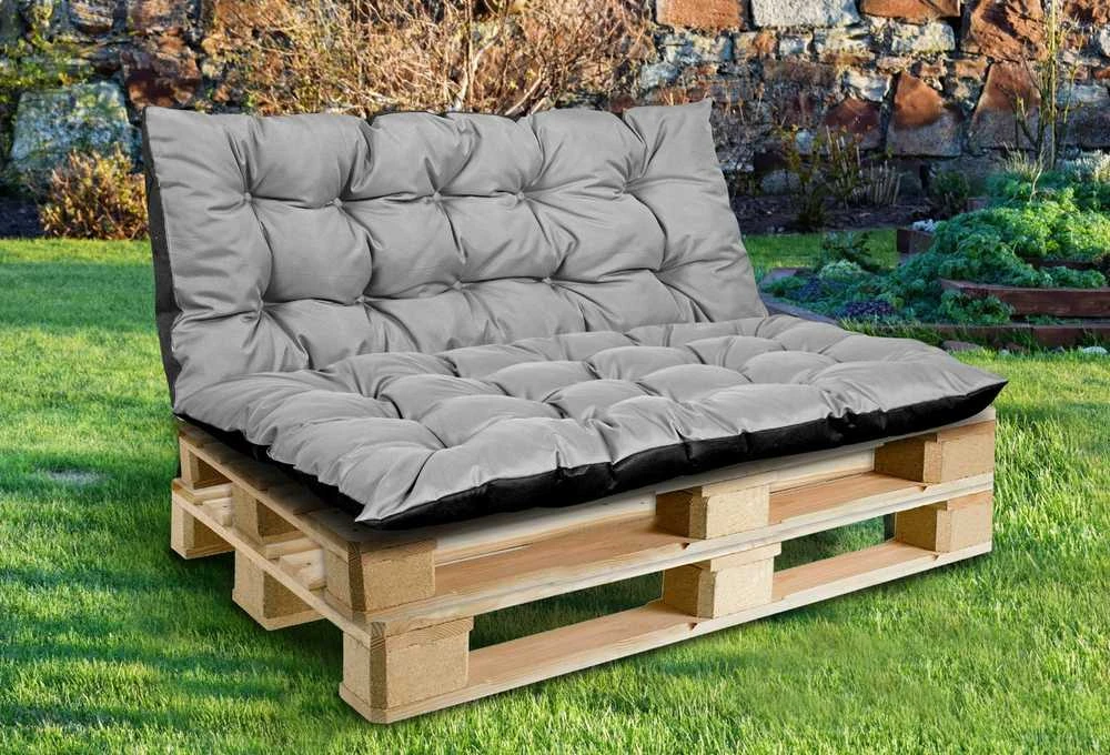 Aio Factory Sodo pagalvėlių komplektas 120/80 cm + 120/40 cm palečių suoliukui, atsparus vandeniui, pilkas