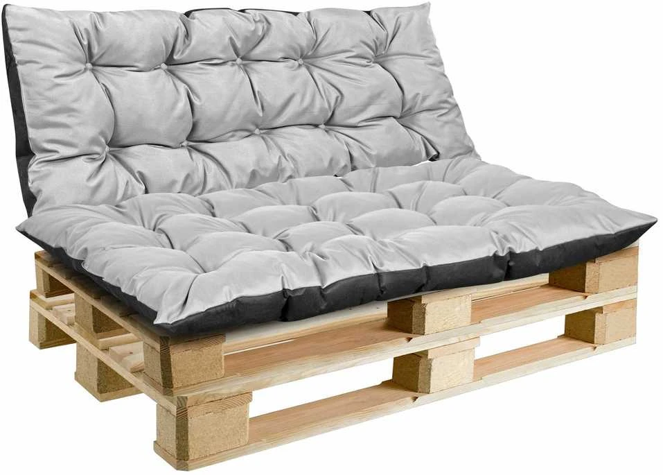 Aio Factory Sodo pagalvėlių komplektas 120/80 cm + 120/40 cm, vandeniui atsparus palečių suoliukas, šviesiai pilkas