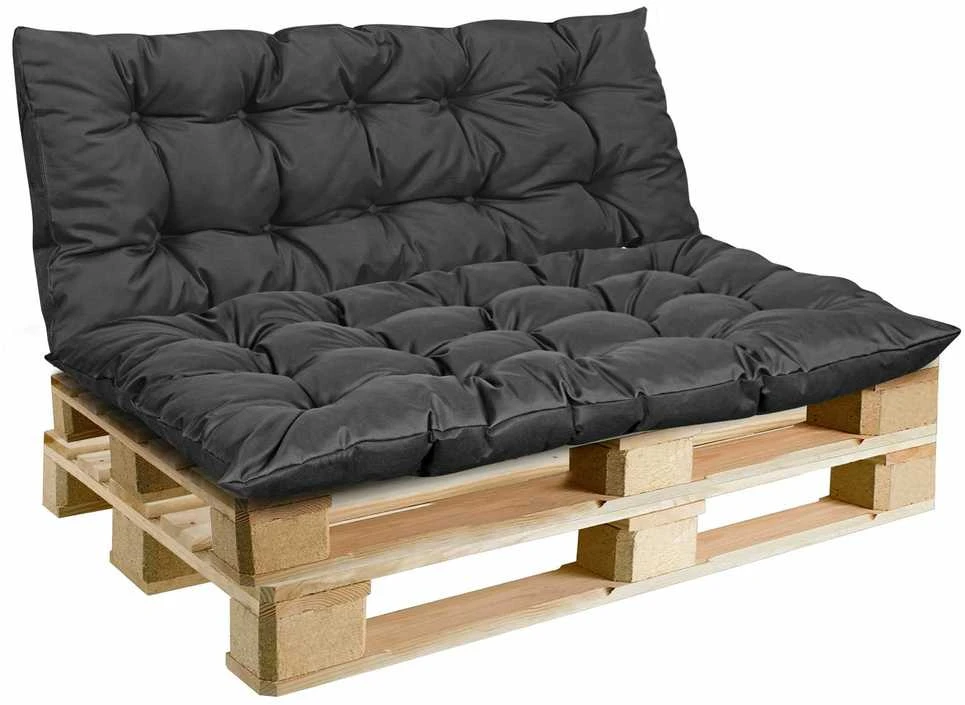 Aio Factory Sodo pagalvėlių komplektas 120/80 cm + 120/40 cm palečių suoliukui, atsparus vandeniui, juodas