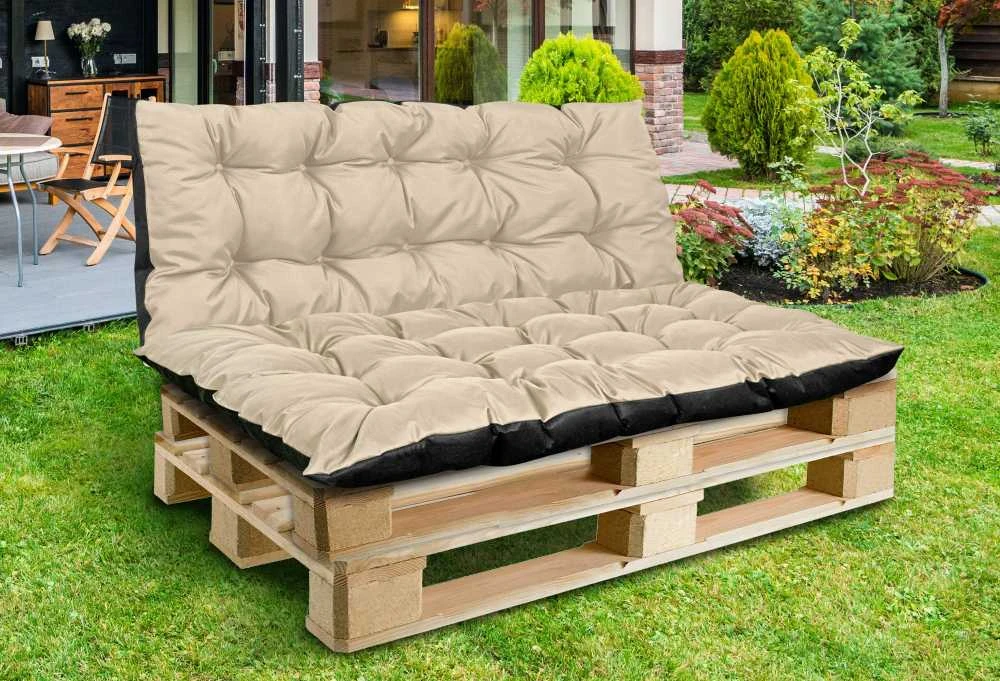 Aio Factory Sodo pagalvėlių komplektas 120/80 cm + 120/40 cm suoliukams, padėklams, vandeniui atsparus, smėlio spalvos