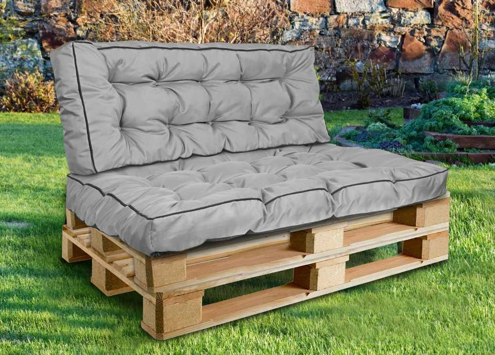 Aio Factory Sodo pagalvėlių komplektas su aukšta šonine sienele 120/80 cm + 120/40 cm, vandeniui atspariam palečių suoliukui, pilkas
