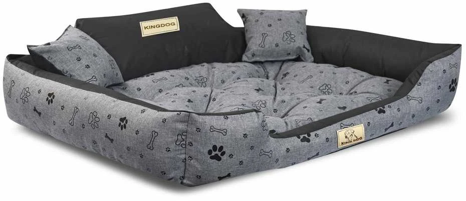 Aio Factory Šuns guolis KINGDOG 115x95 cm, personalizuotas, vandeniui atsparus, kaulai, juodos spalvos
