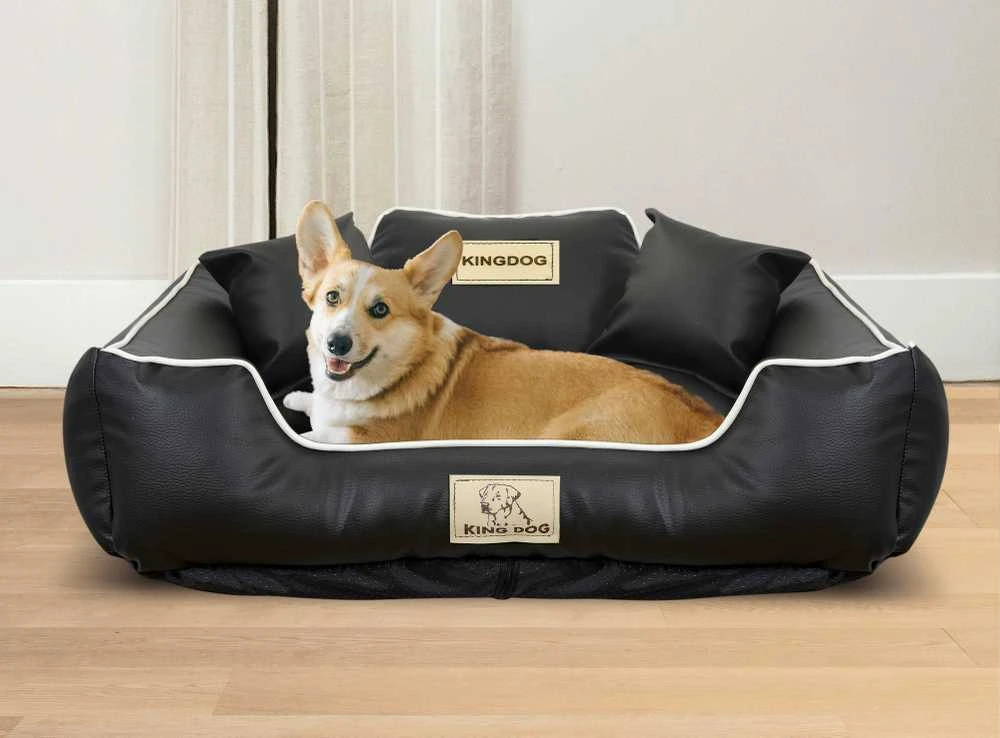 Aio Factory Šuns guolis KINGDOG ECO LEATHER 115x95 cm, nuimamas, personalizuotas, neslystantis, juodas