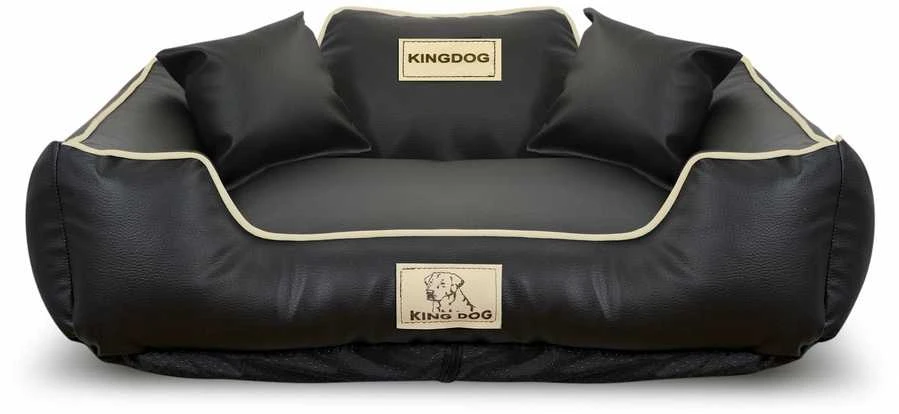 Aio Factory Šuns guolis KINGDOG ECO LEATHER 75x65 cm, nuimamas, personalizuotas, neslystantis, juodas