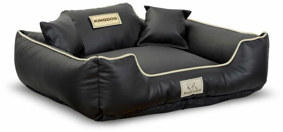 Aio Factory Šuns guolis KINGDOG ECO LEATHER 75x65 cm, nuimamas, personalizuotas, neslystantis, juodas