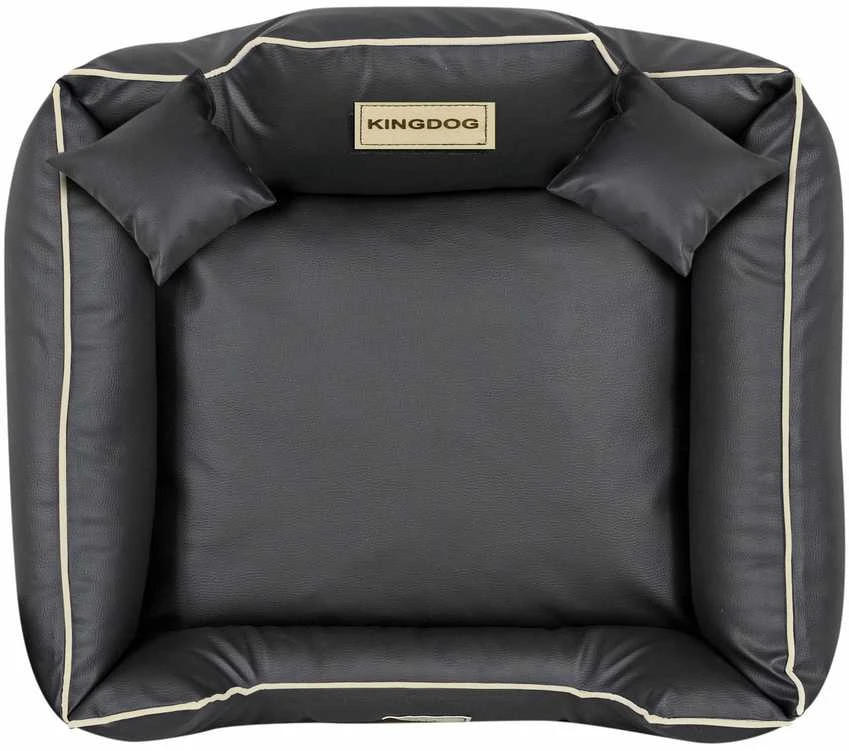 Aio Factory Šuns guolis KINGDOG ECO LEATHER 75x65 cm, nuimamas, personalizuotas, neslystantis, juodas