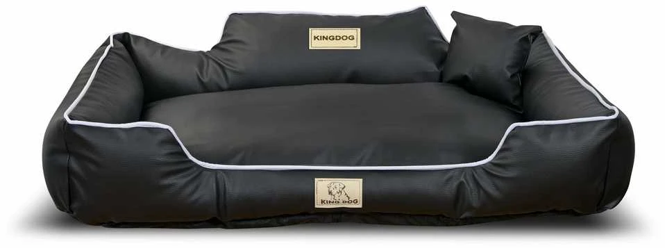 Aio Factory Šuns guolis KINGDOG ECO LEATHER 115x95 cm, nuimamas, personalizuotas, neslystantis, juodas