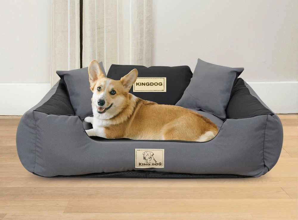 Aio Factory Šuns guolis KINGDOG MM43 75x65 cm, nuimamas, personalizuotas, neslystantis, tamsiai pilkas