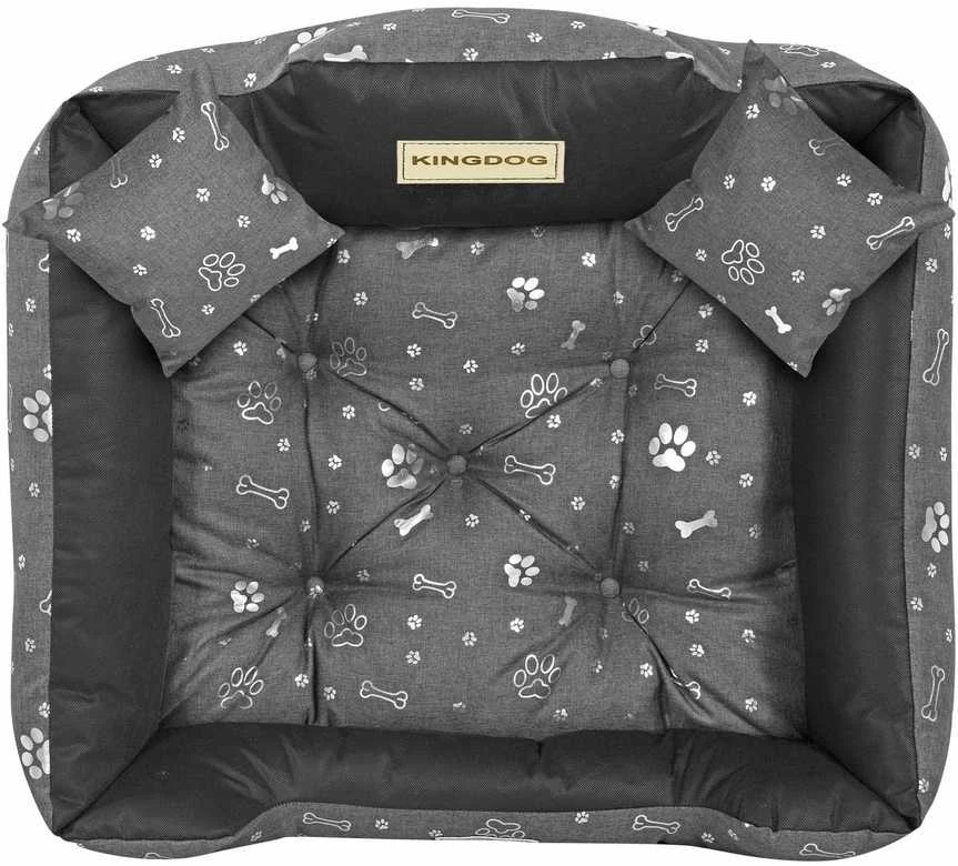 Aio Factory Šuns guolis KINGDOG voljeras 75x65 cm personalizuotas vandeniui atsparus sidabro spalvos kaulas