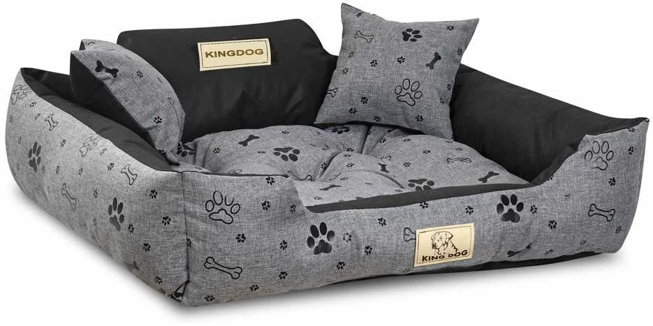 Aio Factory Šuns guolis KINGDOG voljeras 75x65 cm, personalizuotas, vandeniui atsparus, kaulai, juodos spalvos