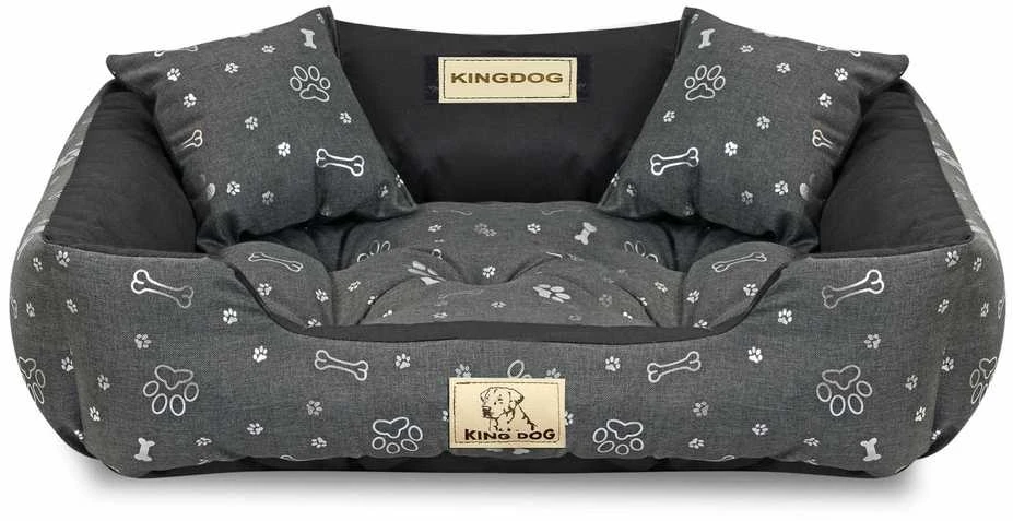 Aio Factory Šuns guolis KINGDOG voljeras 75x65 cm personalizuotas vandeniui atsparus sidabro spalvos kaulas