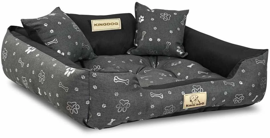 Aio Factory Šuns guolis KINGDOG voljeras 75x65 cm personalizuotas vandeniui atsparus sidabro spalvos kaulas