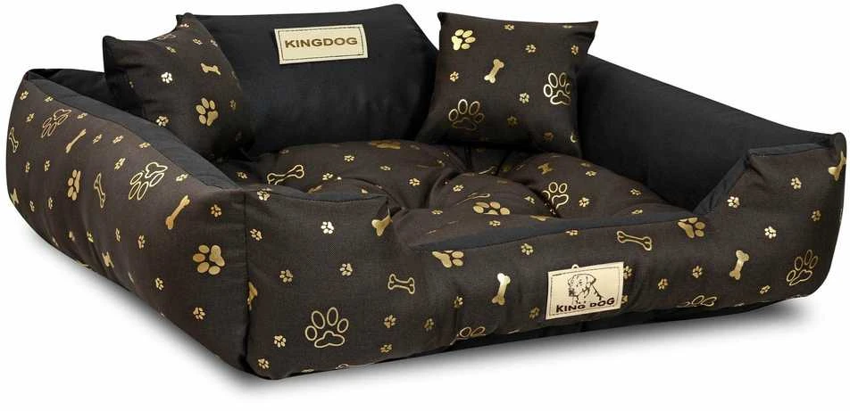 Aio Factory Šuns guolis KINGDOG voljeras 75x65 cm personalizuotas vandeniui atsparus auksinis kaulas
