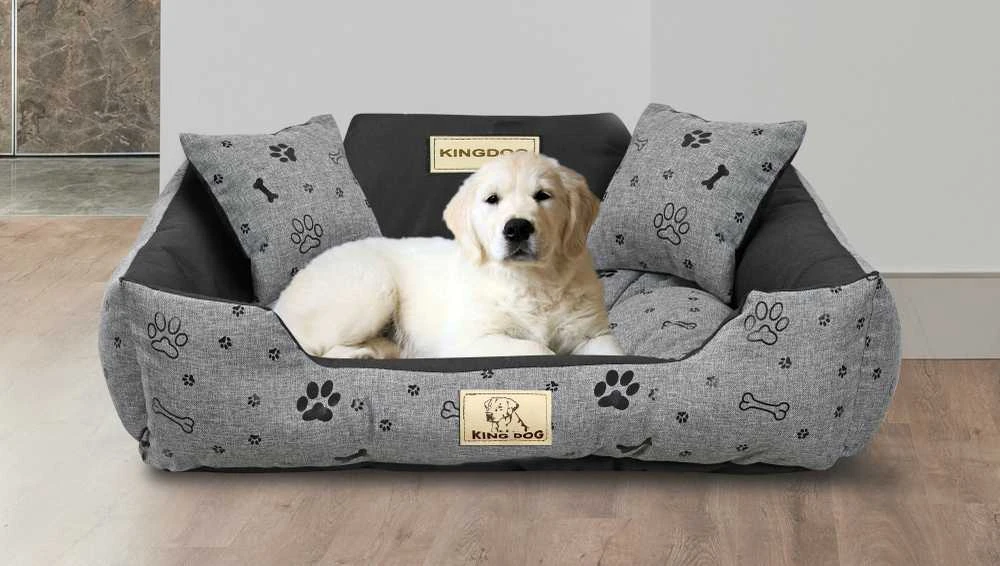 Aio Factory Šuns guolis KINGDOG voljeras 75x65 cm, personalizuotas, vandeniui atsparus, kaulai, juodos spalvos